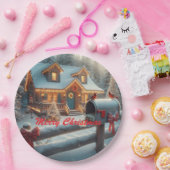 Cozy Christmas Cabin Winter Wonderland Papieren Bordje (Feest)