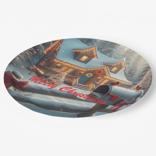 Cozy Christmas Cabin Winter Wonderland Papieren Bordje (Gekanteld)