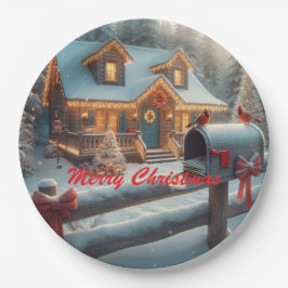 Cozy Christmas Cabin Winter Wonderland Papieren Bordje