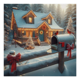 Cozy Christmas Cabin Winter Wonderland Perfect Poster