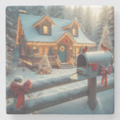 Cozy Christmas Cabin Winter Wonderland Stenen Onderzetter (Voorkant)
