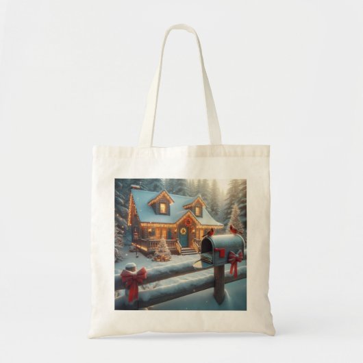 Cozy Christmas Cabin Winter Wonderland Tote Bag (Voorkant)