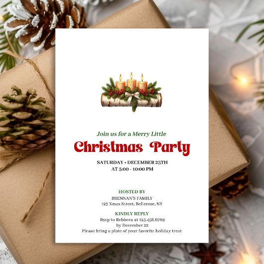 Cozy Christmas Candles Holiday Party Invite Kaart