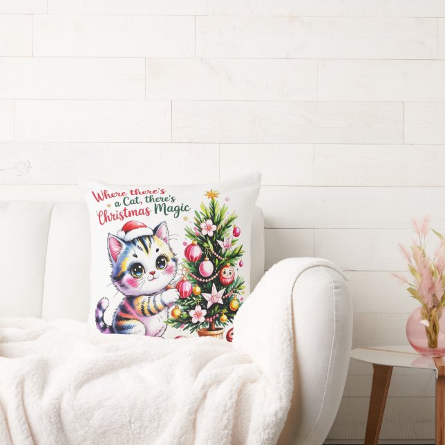 Cozy Christmas Cat - Festive Home Decor Gift Kussen (Bank)