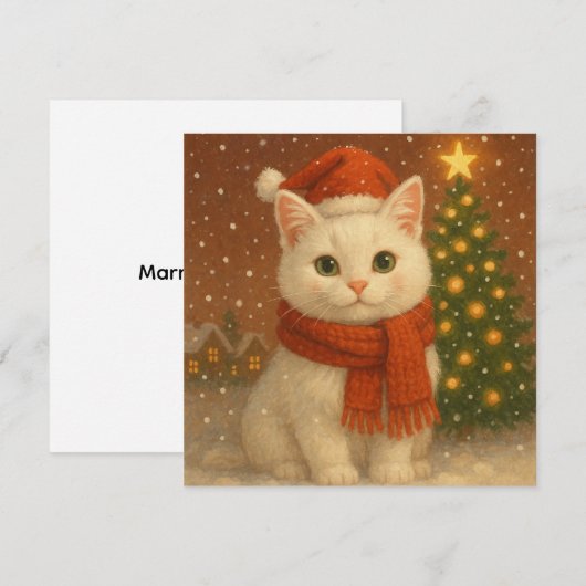 Cozy Christmas Cat Flat Card (Voorkant / Achterkant)