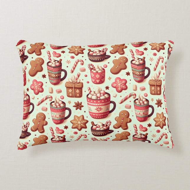 Cozy Christmas Cocoa and Gingerbread Pattern Accent Kussen (Voorkant)