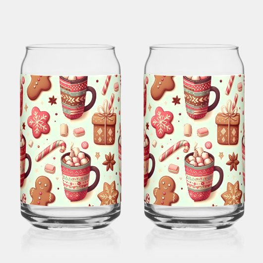 Cozy Christmas Cocoa and Gingerbread Pattern Blikvorm Glas (Rechts)