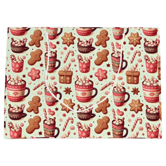 Cozy Christmas Cocoa and Gingerbread Pattern Groot Cadeauzakje (Voorkant)