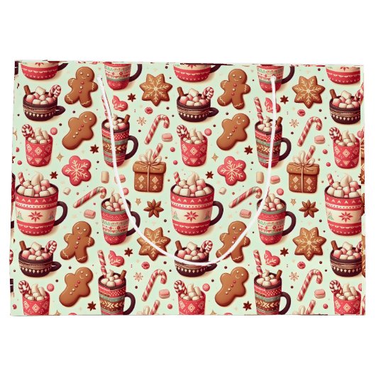 Cozy Christmas Cocoa and Gingerbread Pattern Groot Cadeauzakje (Achterkant)