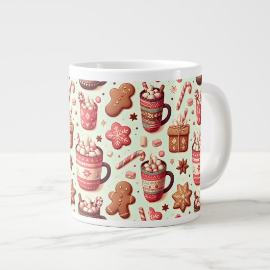 Cozy Christmas Cocoa and Gingerbread Pattern Grote Koffiekop (Voorkant rechts)