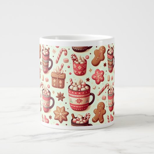 Cozy Christmas Cocoa and Gingerbread Pattern Grote Koffiekop (Voorkant)
