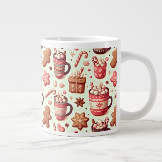 Cozy Christmas Cocoa and Gingerbread Pattern Grote Koffiekop (Rechts)
