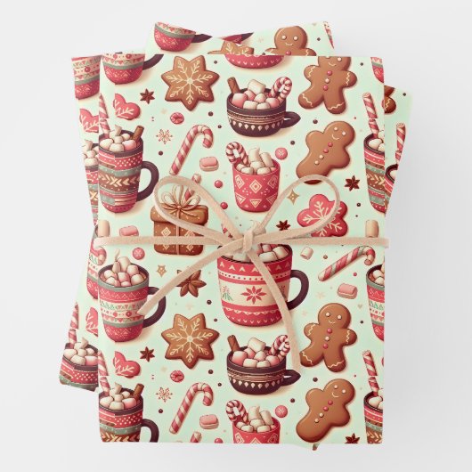Cozy Christmas Cocoa and Gingerbread Pattern Inpakpapier Vel (In situ)