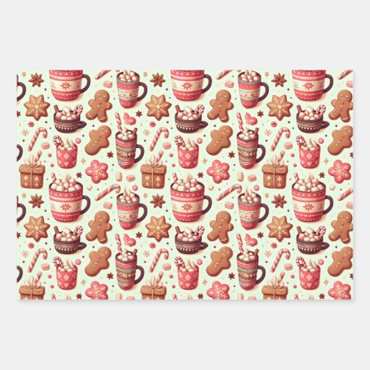 Cozy Christmas Cocoa and Gingerbread Pattern Inpakpapier Vel (Voorkant)