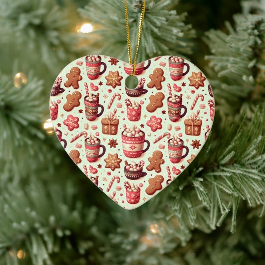 Cozy Christmas Cocoa and Gingerbread Pattern Keramisch Ornament (Boom)