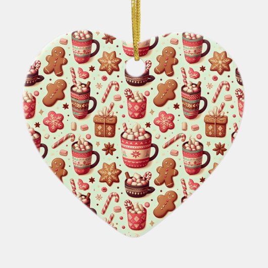 Cozy Christmas Cocoa and Gingerbread Pattern Keramisch Ornament (Voorkant)