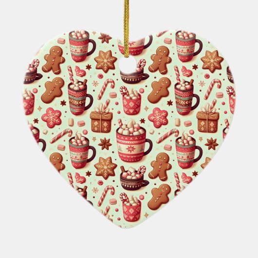 Cozy Christmas Cocoa and Gingerbread Pattern Keramisch Ornament (Achterkant)