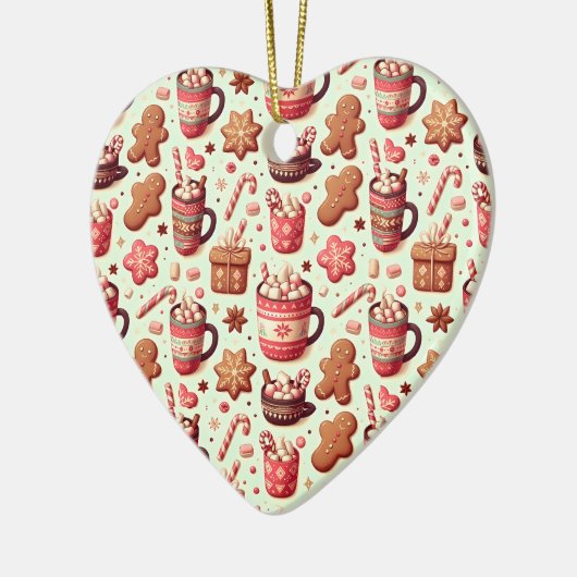 Cozy Christmas Cocoa and Gingerbread Pattern Keramisch Ornament (Links)