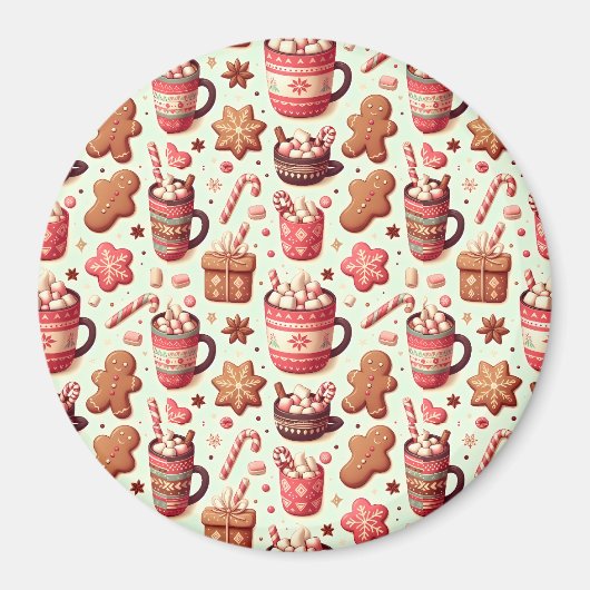 Cozy Christmas Cocoa and Gingerbread Pattern Magneet (Voorkant)