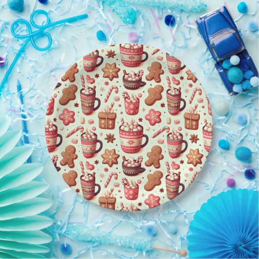 Cozy Christmas Cocoa and Gingerbread Pattern Papieren Bordje (Feest)