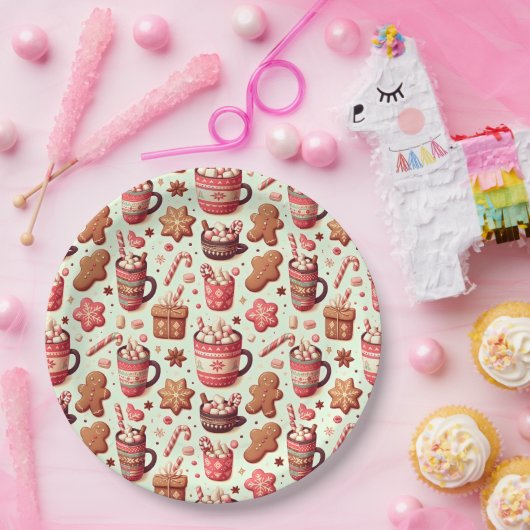 Cozy Christmas Cocoa and Gingerbread Pattern Papieren Bordje (Feest)