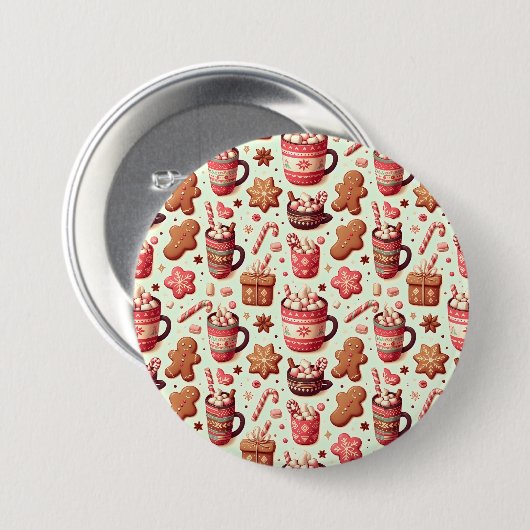Cozy Christmas Cocoa and Gingerbread Pattern Ronde Button 7,6 Cm (Voorkant /achterkant)