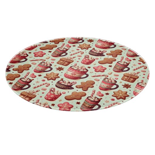 Cozy Christmas Cocoa and Gingerbread Pattern Snijplank (Hoek)