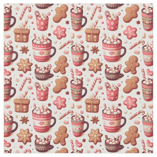 Cozy Christmas Cocoa and Gingerbread Pattern Stof (Close Up)