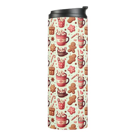 Cozy Christmas Cocoa and Gingerbread Pattern Thermosbeker (Gedraaid links)