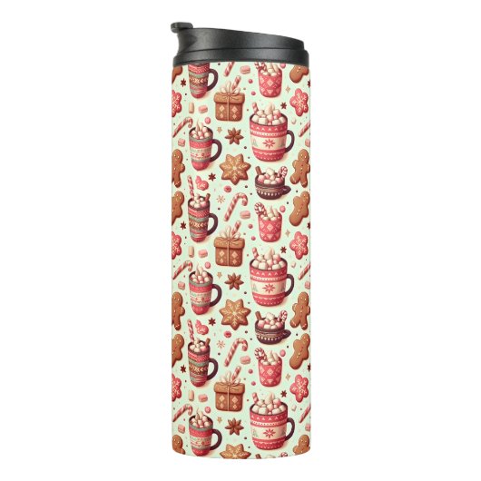 Cozy Christmas Cocoa and Gingerbread Pattern Thermosbeker (Geroteerd rechts)