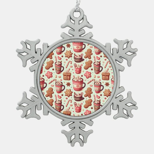 Cozy Christmas Cocoa and Gingerbread Pattern Tin Sneeuwvlok Ornament (Voorkant)