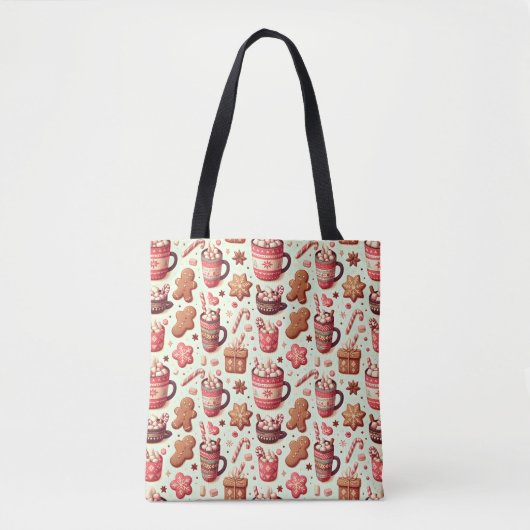 Cozy Christmas Cocoa and Gingerbread Pattern Tote Bag (Voorkant)