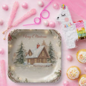  Cozy Christmas Cottage Paper Plate Papieren Bordje (Feest)