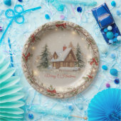 Cozy Christmas Cottage Paper Plate Papieren Bordje (Feest)