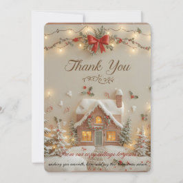 Cozy Christmas Cottage Thank-You Card – Watercolor Bedankkaart