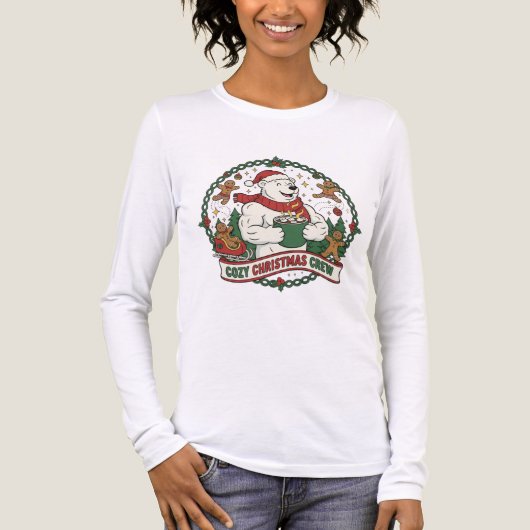 Cozy Christmas Crew – Cute Polar Bear & Gingerbrea Tri-Blend Shirt (Voorkant volledig)