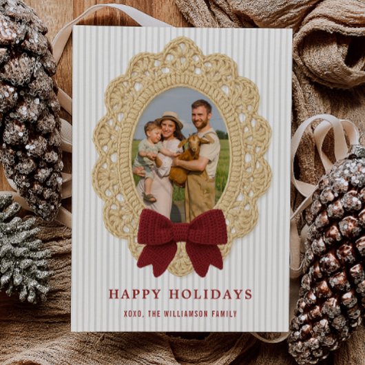 Cozy Christmas Crochet Frame Holiday Photo Card Kaart