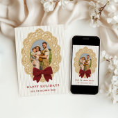 Cozy Christmas Crochet Frame Holiday Photo Card Kaart