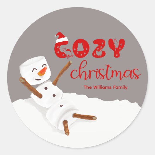 Cozy Christmas Cute Snowman Ronde Sticker (Voorkant)