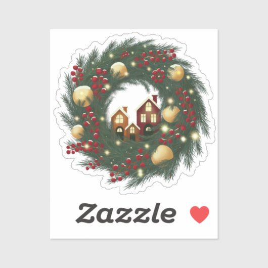 Cozy Christmas Deer with Ornamen Cut Vinyl Sticker (Vel)