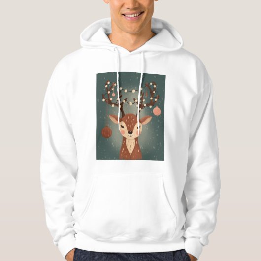 Cozy Christmas Deer with Ornaments and Lights Hoodie (Voorkant)