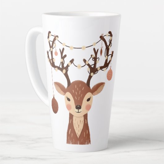 Cozy Christmas Deer with Ornaments and Lights Latte Mok (Linkerhoek)