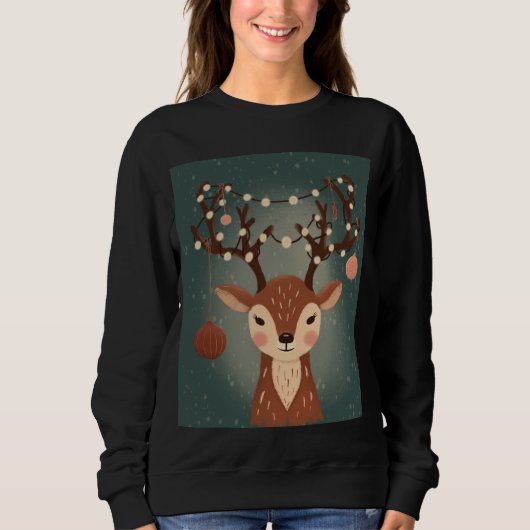 Cozy Christmas Deer with Ornaments and Lights Trui (Voorkant)