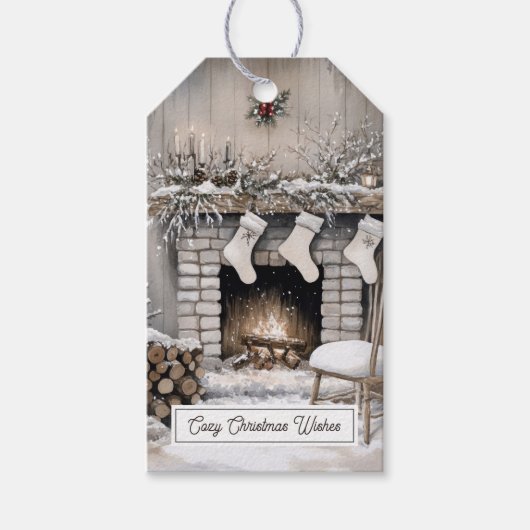 Cozy Christmas Fireplace Cadeaulabel (Voorkant)