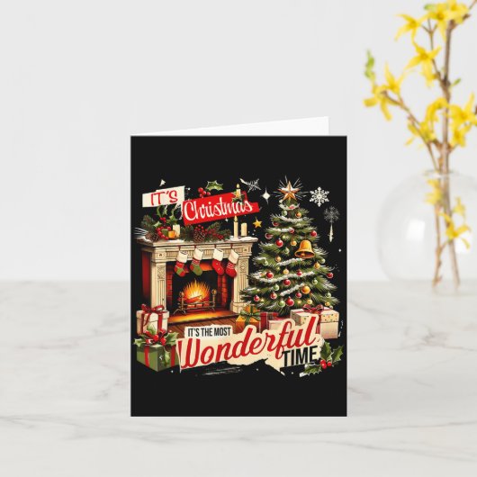 Cozy Christmas Fireplace Tree Holiday Winter Decor Kaart (Gele Bloem)