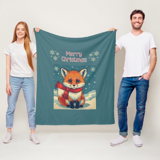 Cozy Christmas Fox Fleece Blanket (In situ)