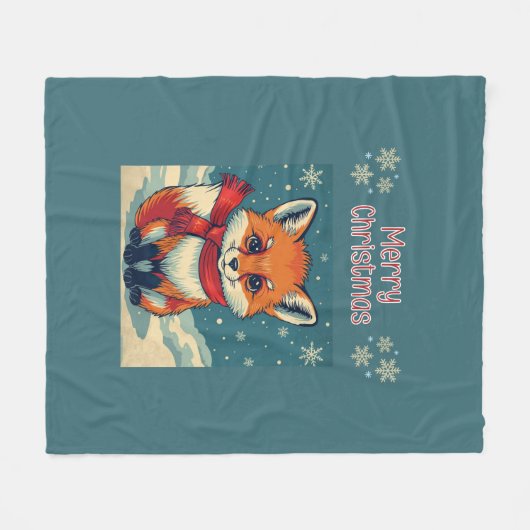 Cozy Christmas Fox Fleece Blanket (Voorkant (Horizontaal))