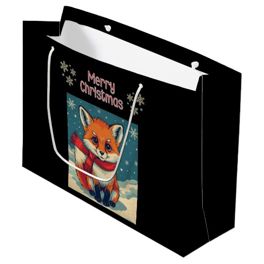 Cozy Christmas Fox Gift Bag Groot Cadeauzakje (Voorkant Gekanteld)