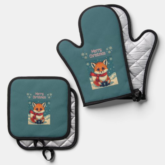Cozy Christmas Fox  Ovenwant & Pannenlap Set (Voorkant / Achterkant)