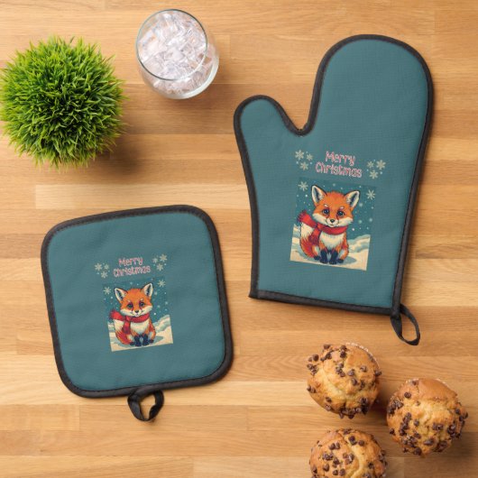 Cozy Christmas Fox  Ovenwant & Pannenlap Set (Top down)